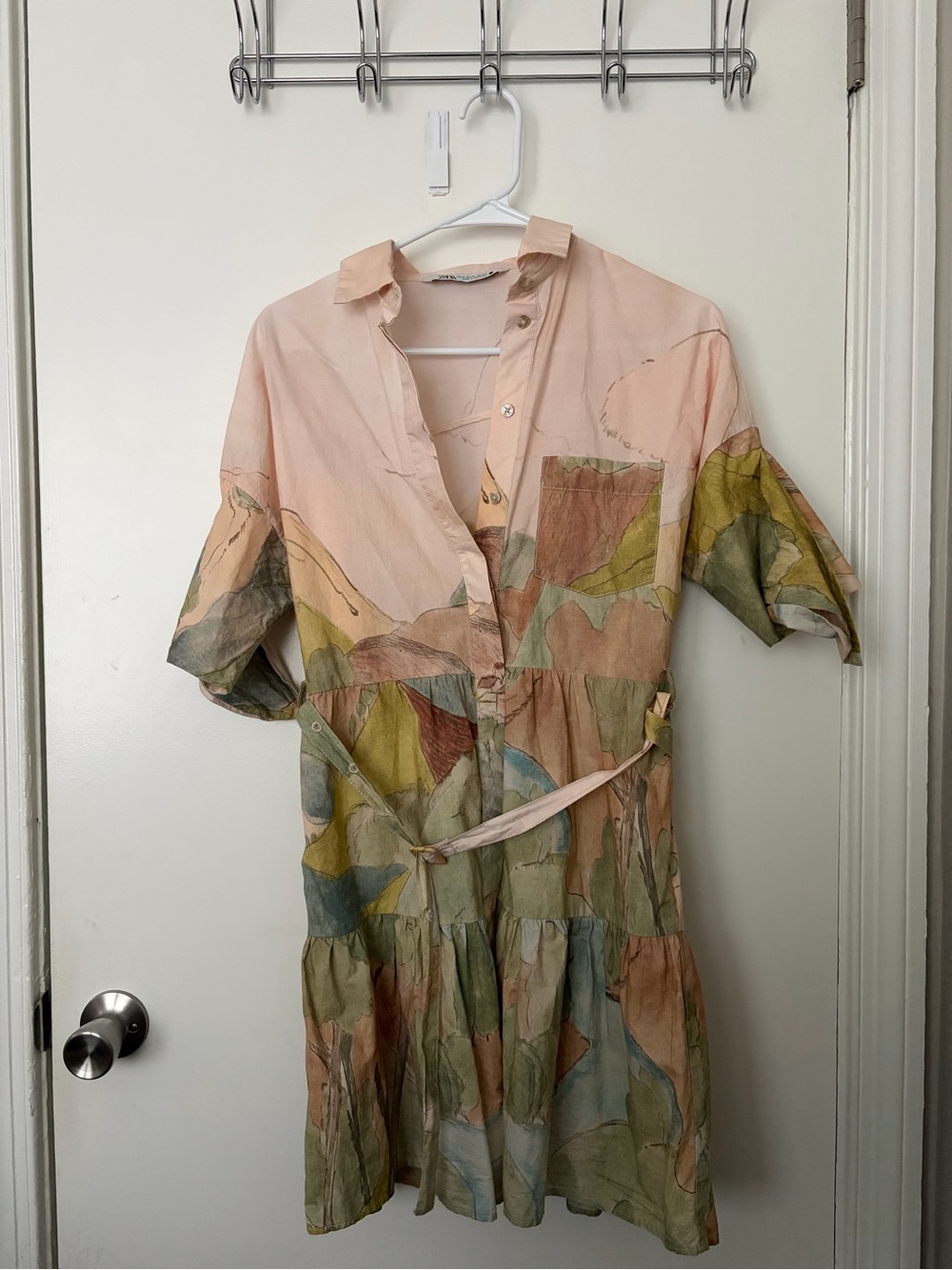 Zara Peach & Multicolor Abstract Print Short Dress